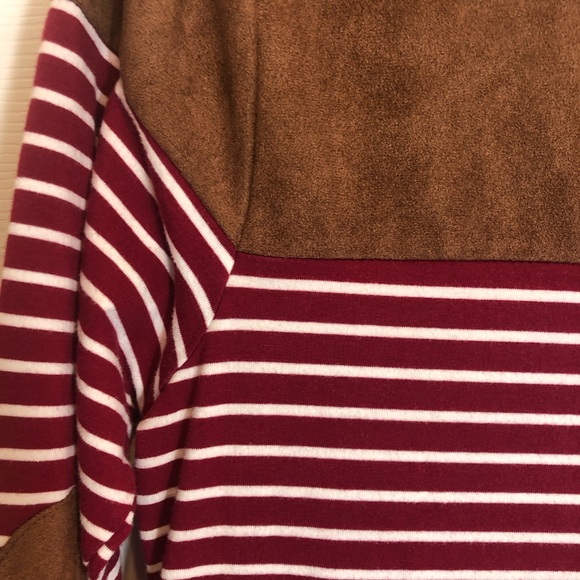 Umgee Striped Long Sleeve Dress with Faux Suede Shoulders and Elbow. Size Small - Picture 8 of 9